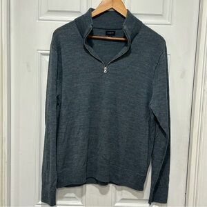 J.CREW Men’s Merino Wool-Blend Half-Zip Sweater, Blue-gray, Distinguished, Sz L